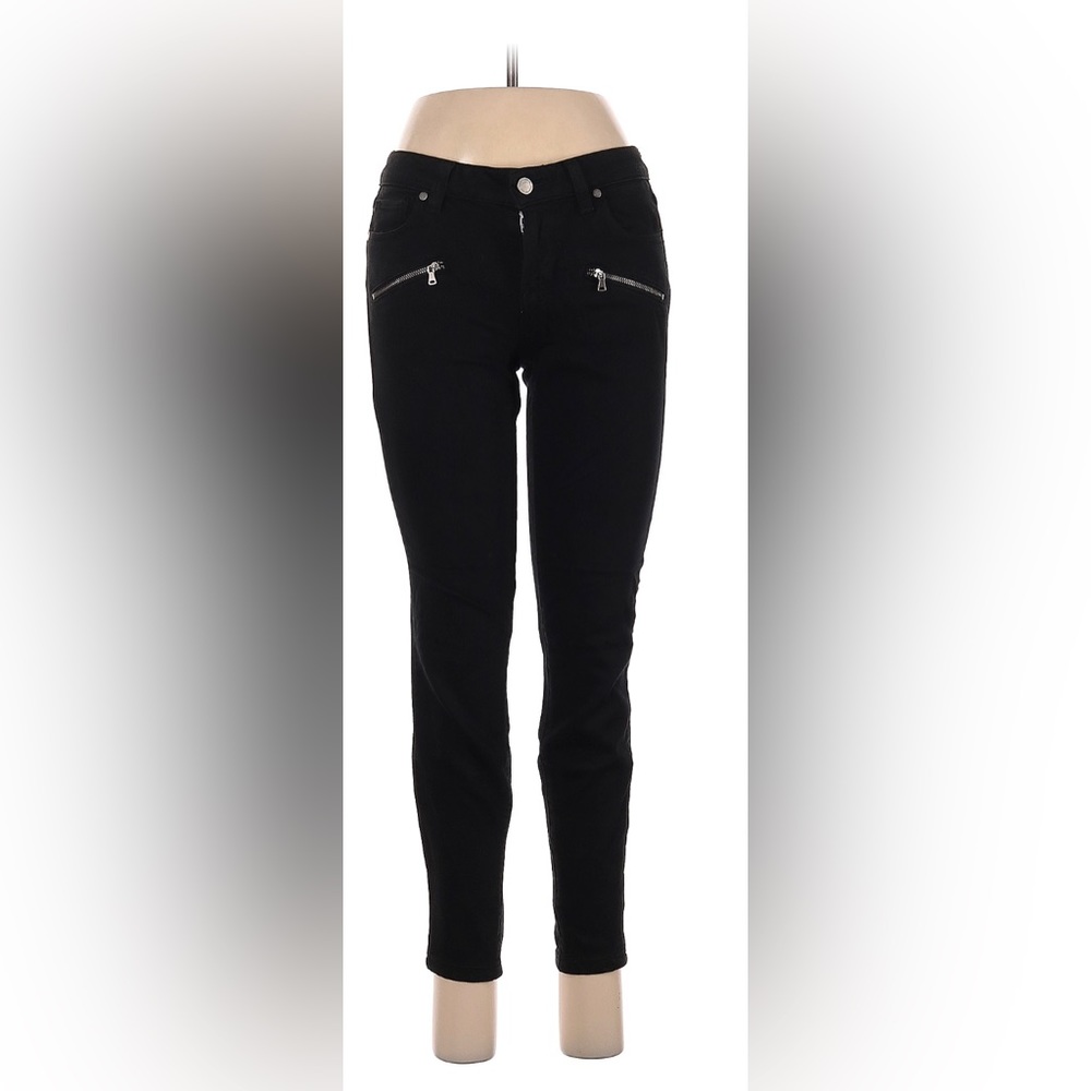 Paige Skinny Ponte Knit Pants Trouser with Moto Zipper